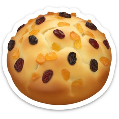 Round, dome-shaped Italian Christmas bread with a golden crust and bits of dried fruit inside, like raisins and candied orange peel. sticker