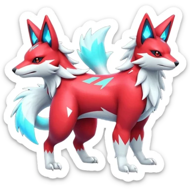 Futuristic shiny colorful neon vibrant bright patterned Zoroark-Zangoose-Litten-hybrid-creature sticker