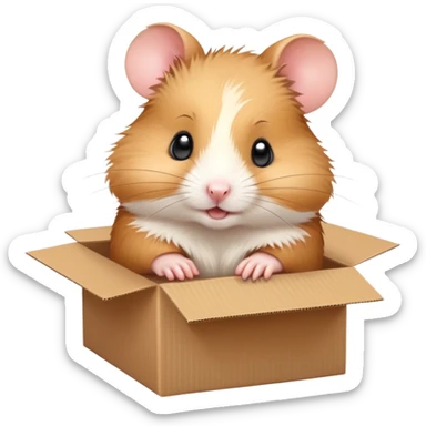  A very cute young  hamster  with one's head tilted to one side poked its paws out of the cardboard big box and placed them on top of it sticker