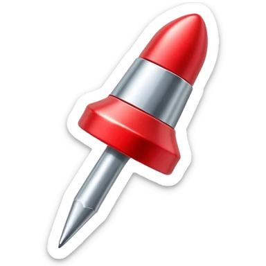 Red push pin with shiny metal top and sharp point sticker