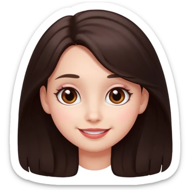 An emoji featuring a girl with dark brown long hair, brown big eyes, light pinkish skin, red cheeks,  sticker