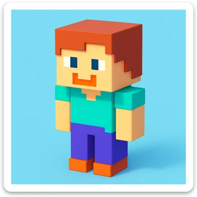 minecraft character, 3D voxel style, blocky, playful, bright colors sticker