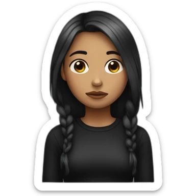 A depressed and sad girl, she wears black, her hair is black, and she has a small mole on her right cheek. sticker