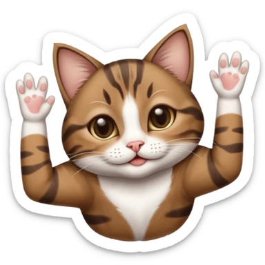 dark brown tabby and white small cat in funny positions upside down with paws covering eyes sticker