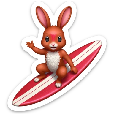 Surfing rabbit Happy Red Glitter  sticker