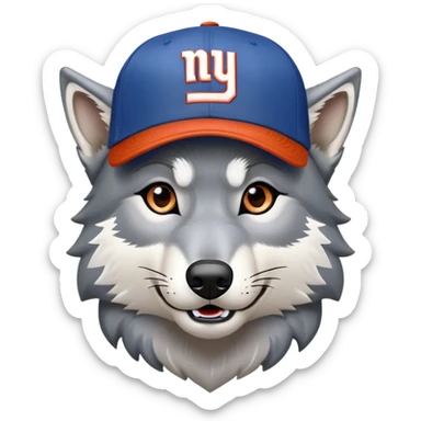 A gray wolf in a New York giants ball cap  sticker