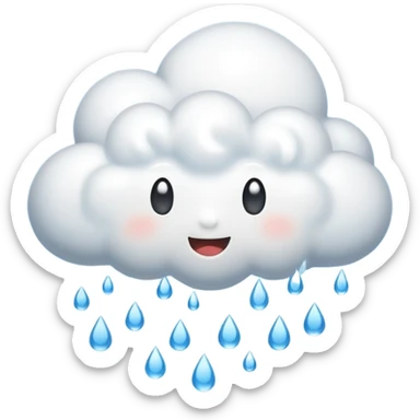 rain cloud object icon, cute cloud with falling water drops, 3D cartoon, soft shadow, mobile game icon style, centered, clean background, no text, no watermark
 sticker