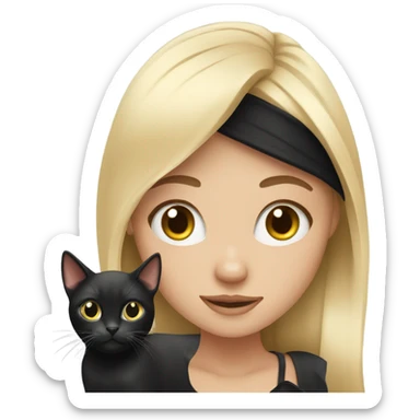 1 blond girl with 1 black cat and 1 cat black and white sticker