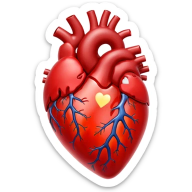 A red glass human heart with a white background. The glass should also be red and look like a real heart. sticker
