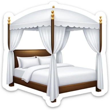 Luxury white canopy hotel bed with puffy white duvet sticker