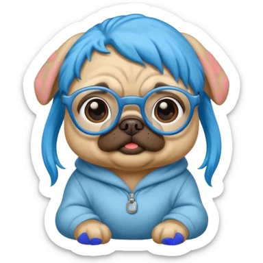 long blue haired baby pug wearing glassess sticker