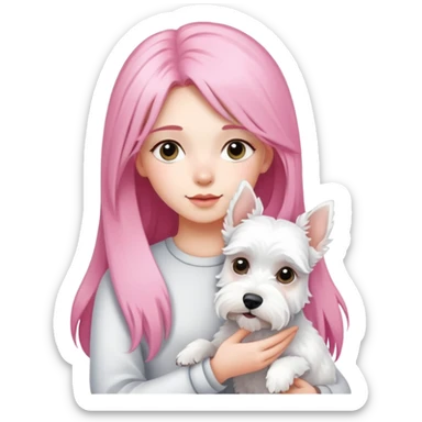 Girl with long pink hair holding a white schnauzer dog sticker