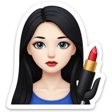 Pale girl with long black hair and makeup sticker