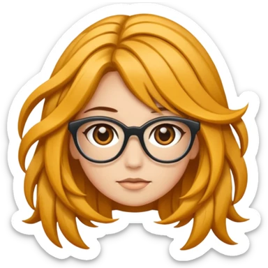 Uma garota de cabelos encaracolados compridos e mechas bem loiras, com pele morena  e óculos sticker