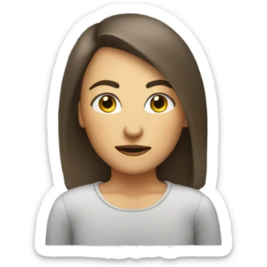 Person in front of pc screen, on the screen portrait of woman with neutral expression sticker