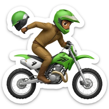 fait moi un emojie en moto vert avec un bandit qui cabre sur une moto cross sticker