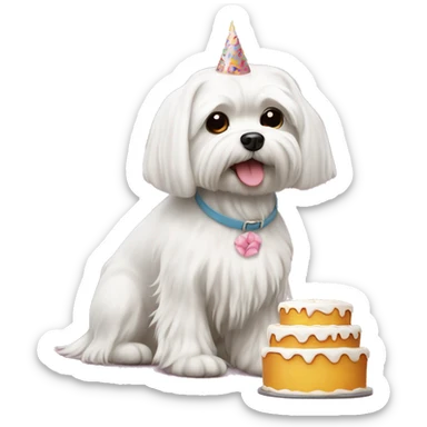  white maltese dog and birthday cake sticker
