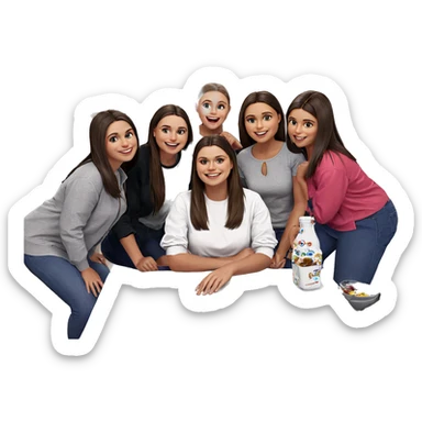 five cheerful girls at table sticker