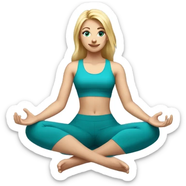 Blonde Yoga girl sitting teal cropped top blue eyes sticker
