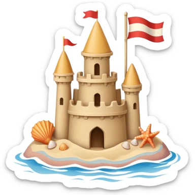 Decorated sand castle – seashells and a tiny flag on top sticker