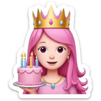 Princess Bubblegum smiling, cheeks puffed, blowing on a birthday cake, no text sticker