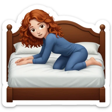 Fullbody nude very beautiful girl very beautiful face with freckles, wavy hair, big boobs, big ass, sexy body, bending over a bed spreading ass, getting ready for sex, busty sticker