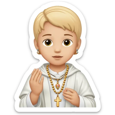 child with a rosary sticker