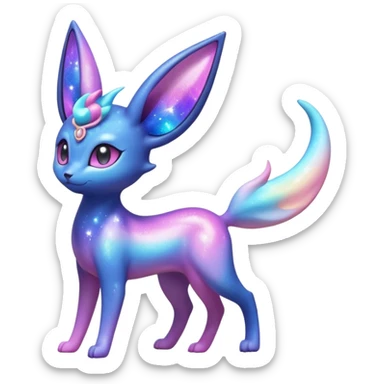 Shiny Iridescent Nebulae Espeon-Umbreon-Sylveon-Dragonair-Fakémon-hybrid-creature (full body)  with a galaxy-dust-flowing-gradient-tail sticker