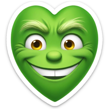 Smiling grinch face in a green shaped heart sticker
