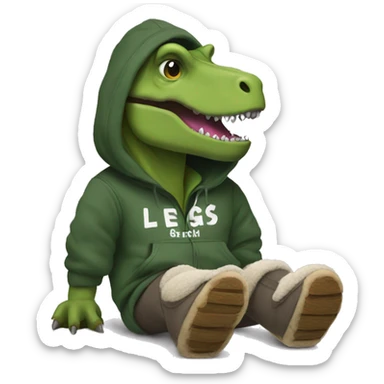 A trex wearing uggs and a hoodie sticker