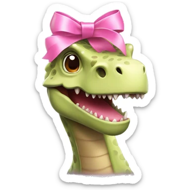 dino with a pink ribbon on head sticker