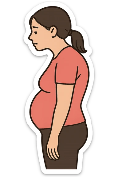 DONNA DI PROFILO CON LA POSTURA SBAGLIATA, LA PANCIA IN FUORI E LE SPALLE CHIUSE sticker