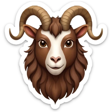 Cinematic Noble Brown Goat Portrait Emoji, Poised and regal, with a sturdy, agile build and a smooth, well-groomed rich brown fur accented by gracefully curved horns, deep-set soulful dark eyes, Simplified yet sharp and sophisticated features, highly detailed, glowing with a warm, dignified glow, high shine, intelligent and spirited, stylized with an air of rustic elegance, focused and attentive, soft glowing outline, capturing the essence of a watchful and confident goat, so majestic it feels as though it could leap out of the screen with effortless authority! sticker