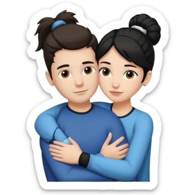 White boy with dark brown hair hugging white girl with black ponytail  sticker