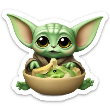 baby yoda eating a frog  sticker