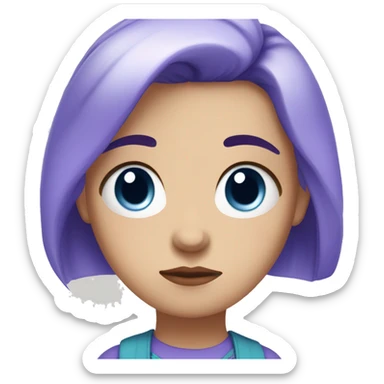 White Girl with blue and purple hair looking sad, pouty, face, and bottom lip sticking out sticker