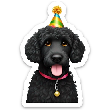 Black labradoodle with party hat  sticker