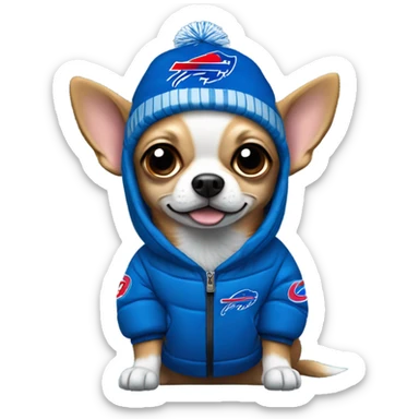 Chihuahua with a Buffalo Bills winter outfit sticker