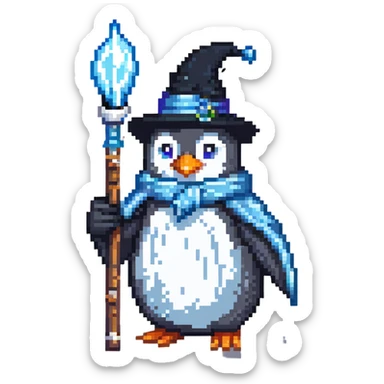 penguin wizard with ice staff casting frost sticker
