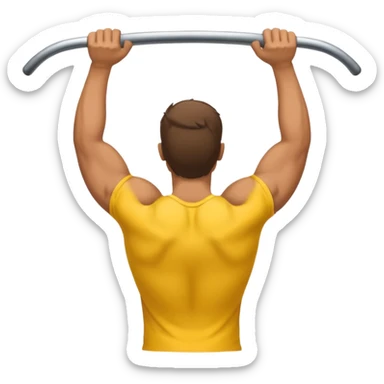 Homem amarelo fazendo barra fixa mostrando as costas sticker