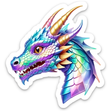 Sparkly glossy Pastel iridescent glass dragon head profile sticker