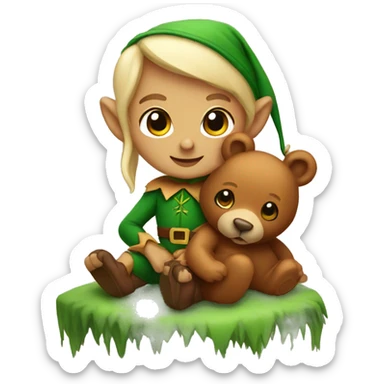 Elf straddling a bear  sticker