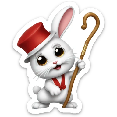 bunny dressed like hugh hefner twirling a red and white cane with a hook sticker