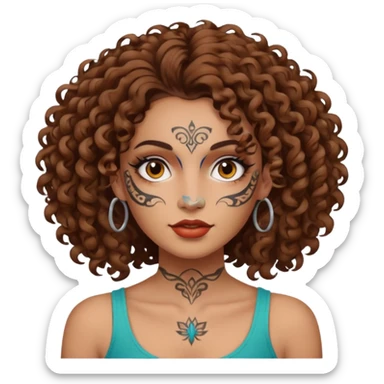 woman curly hair and heavy face tattoo sticker