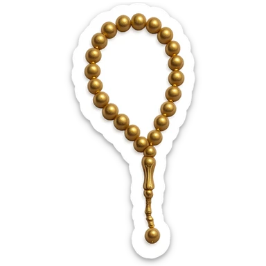 a tasbih (prayer beads) in gold color, elegant and simple, no background sticker