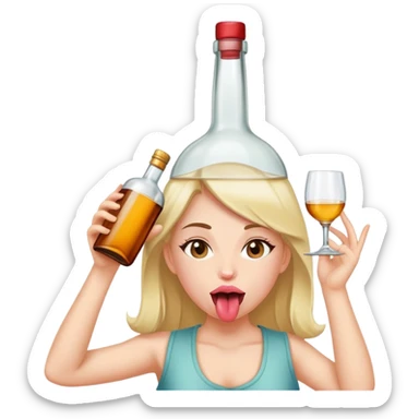 Girl With tongue out and liquor bottle on her head  sticker