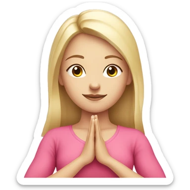 White skin blonde Girl doing praying yoga pose in pink tones half body sticker