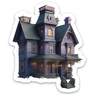 Barbie’s Queen Anne Victorian haunted overgrown house birdhouse  sticker