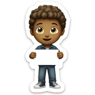 little boy that holds paper with “omar” on it sticker