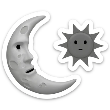 Grey moon and sun with faces sticker